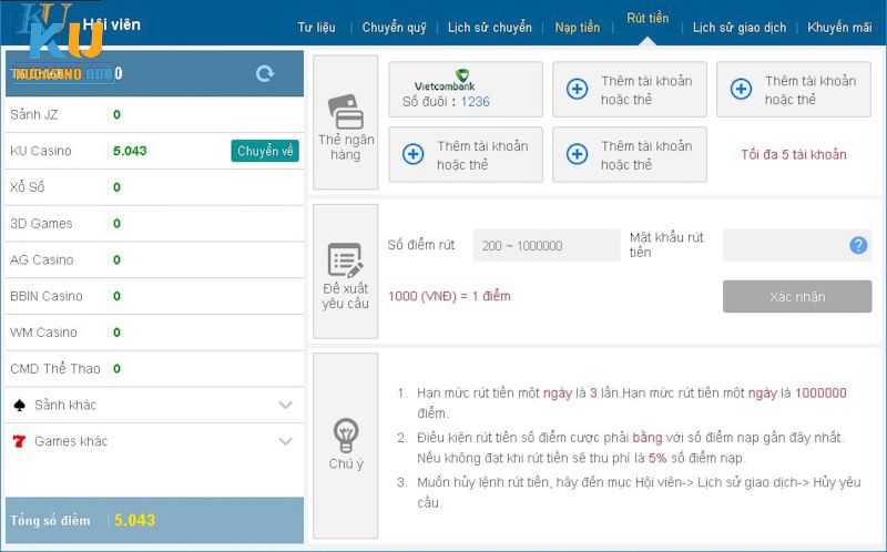 Hướng dẫn rút tiền Ku Casino với một vài bước