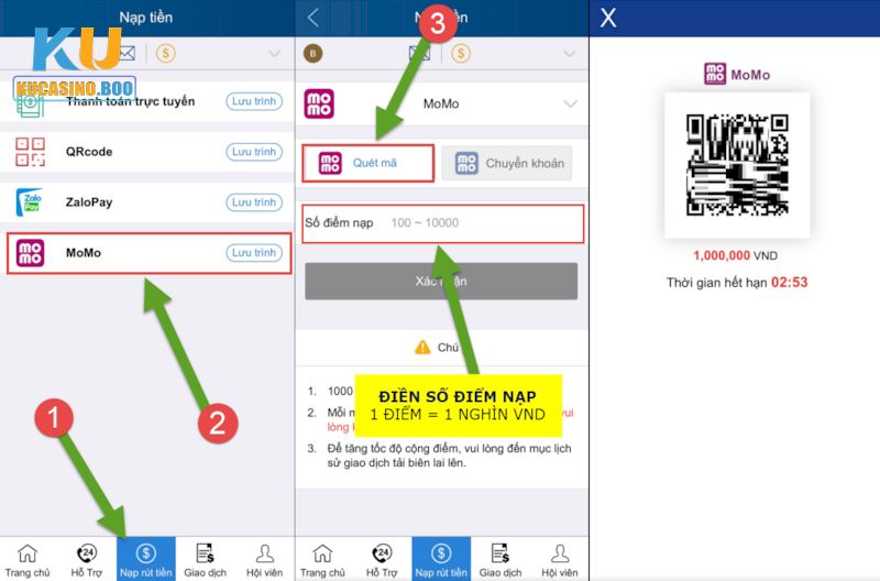 Nạp tiền Ku Casino bằng ví Momo cực nhanh